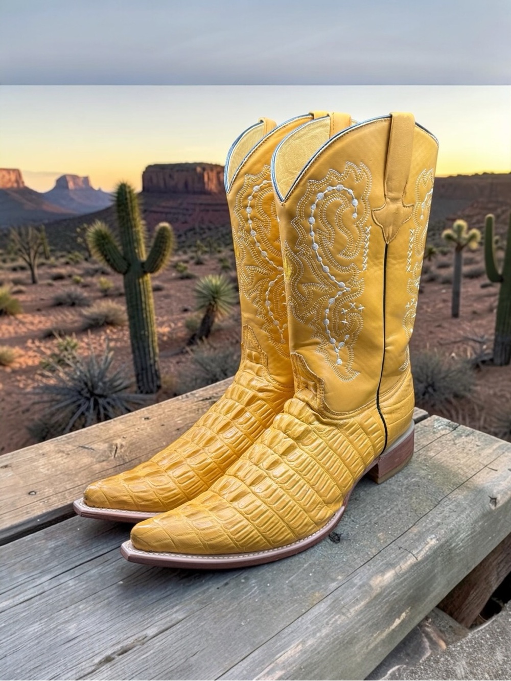 Chaparral Western Cowboy Boots Yellow Crocodile Print Sz 11 US Tall 3X Toe As Is